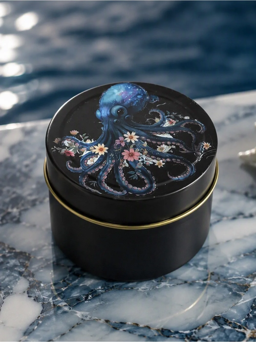 Set of 4 Celestial Ocean 4oz Decorative Tins with Lids-Handmade Aquatic Art